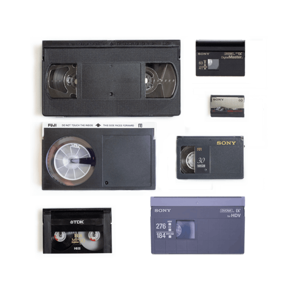 Assorted video cassette formats ready for digital conversion at RetroKaput